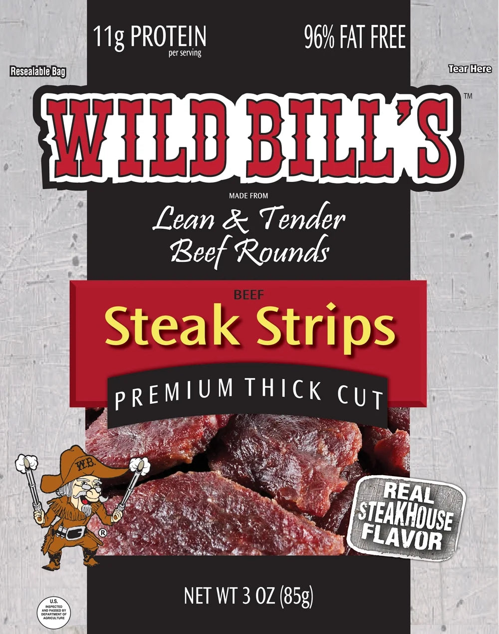 Thick Cut Real Steak Strips 3 Ounce Pack O157