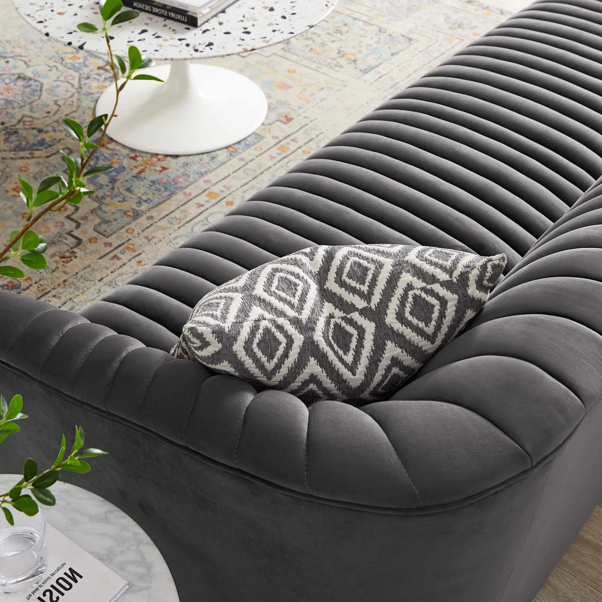 Charcoal Grey Velvet Tufted Sofa M999315