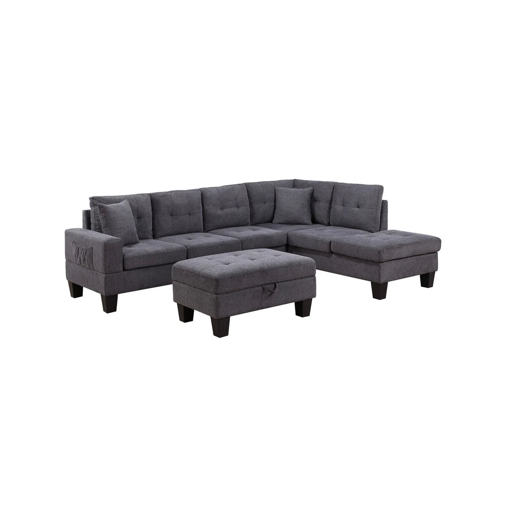 Dark Gray Woven Fabric Sectional with Charging Ports Cupholders R331
