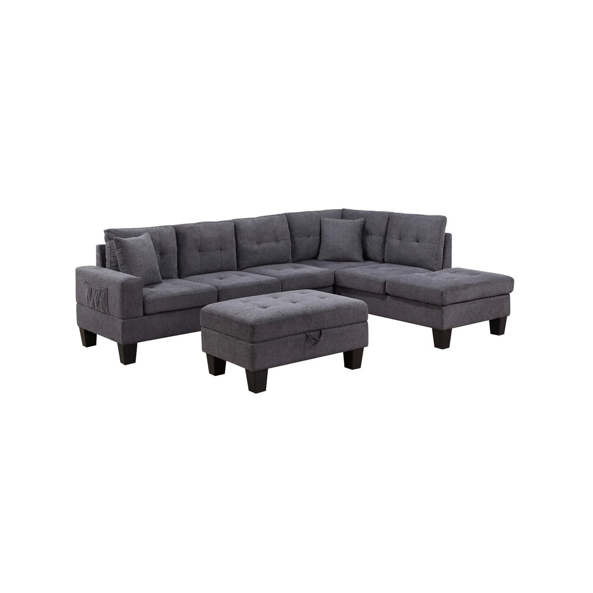 Dark Gray Woven Fabric Sectional with Charging Ports Cupholders R331