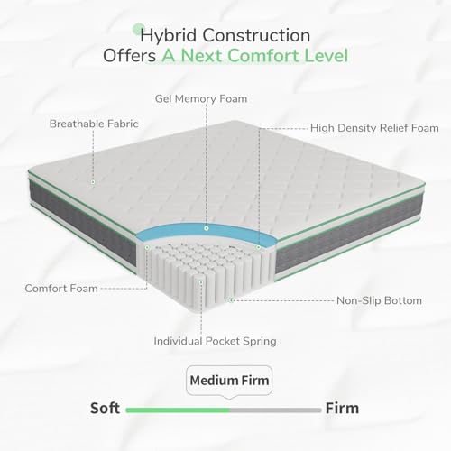 King Size 14 Inch Gel Memory Foam Hybrid Mattress I271