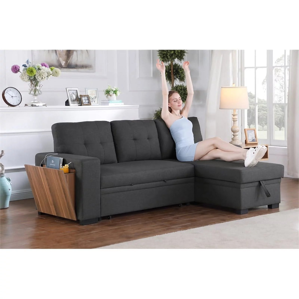 Dark Gray Reversible Sectional Sofa Bed D856818