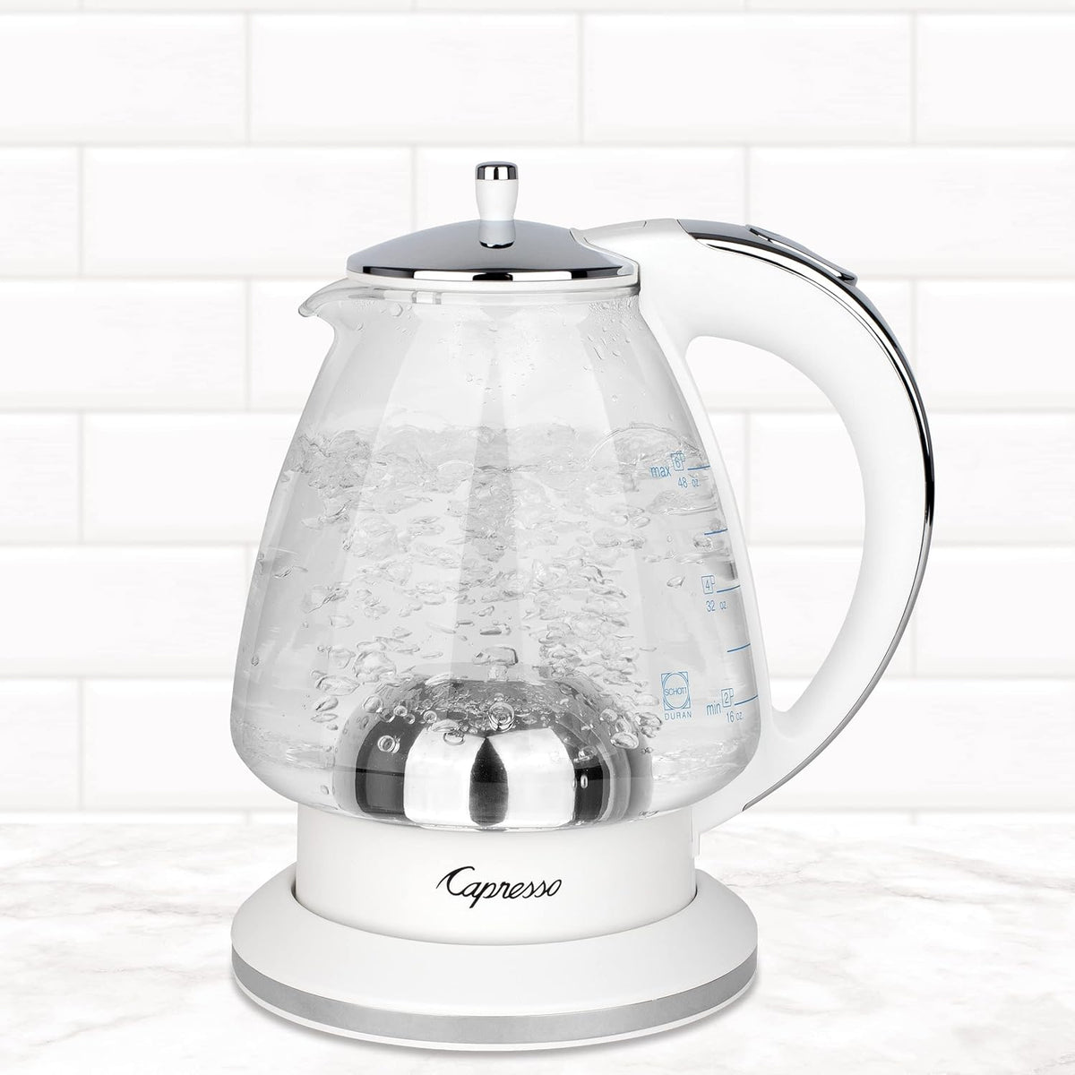 White 48 oz Glass Kettle I299