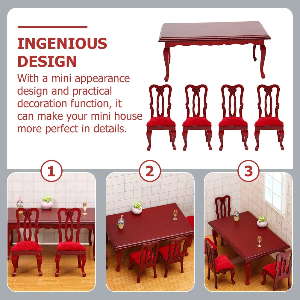 Miniature Wooden Dollhouse Dining Chair Set U659350