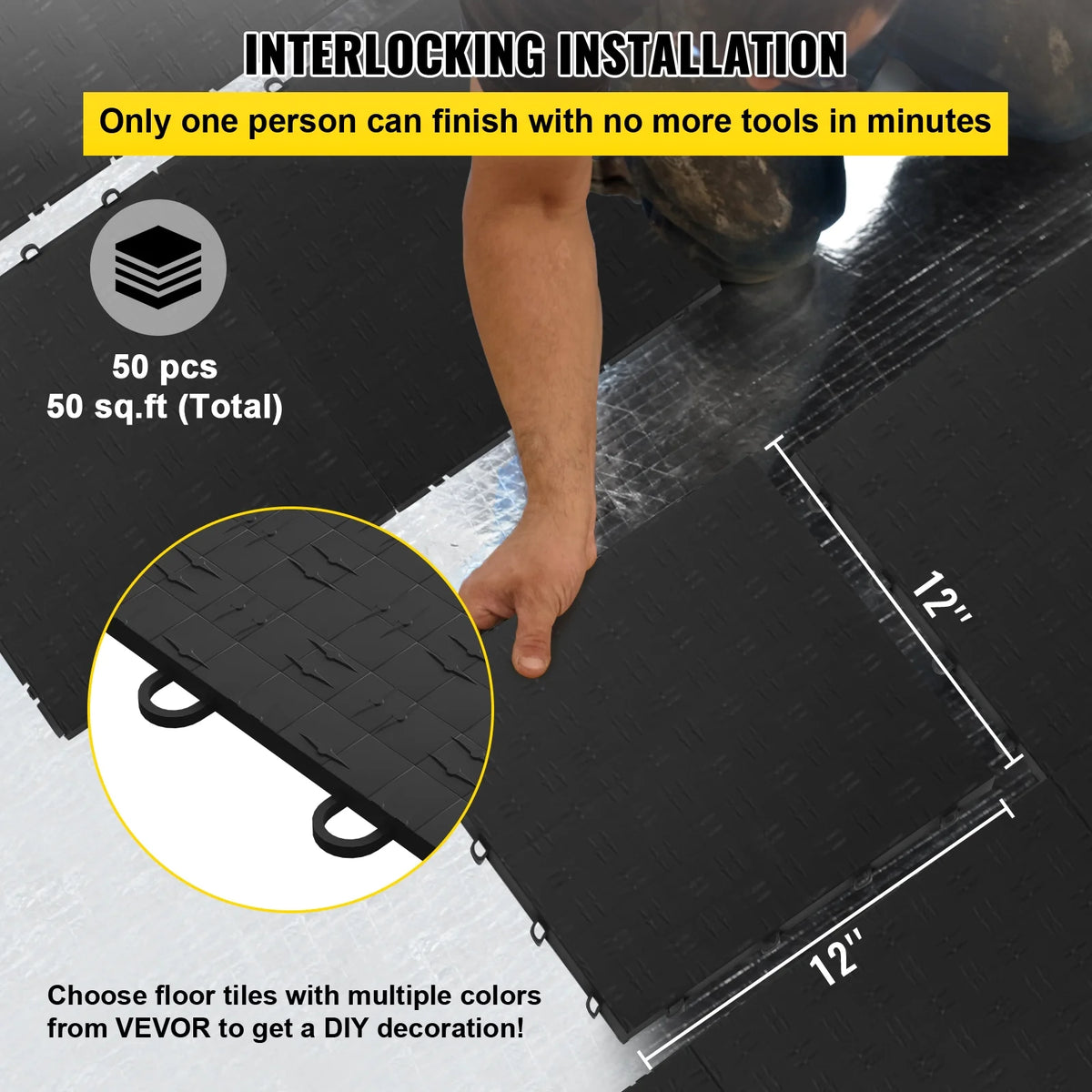 Black Interlocking Garage Floor Tiles G5217