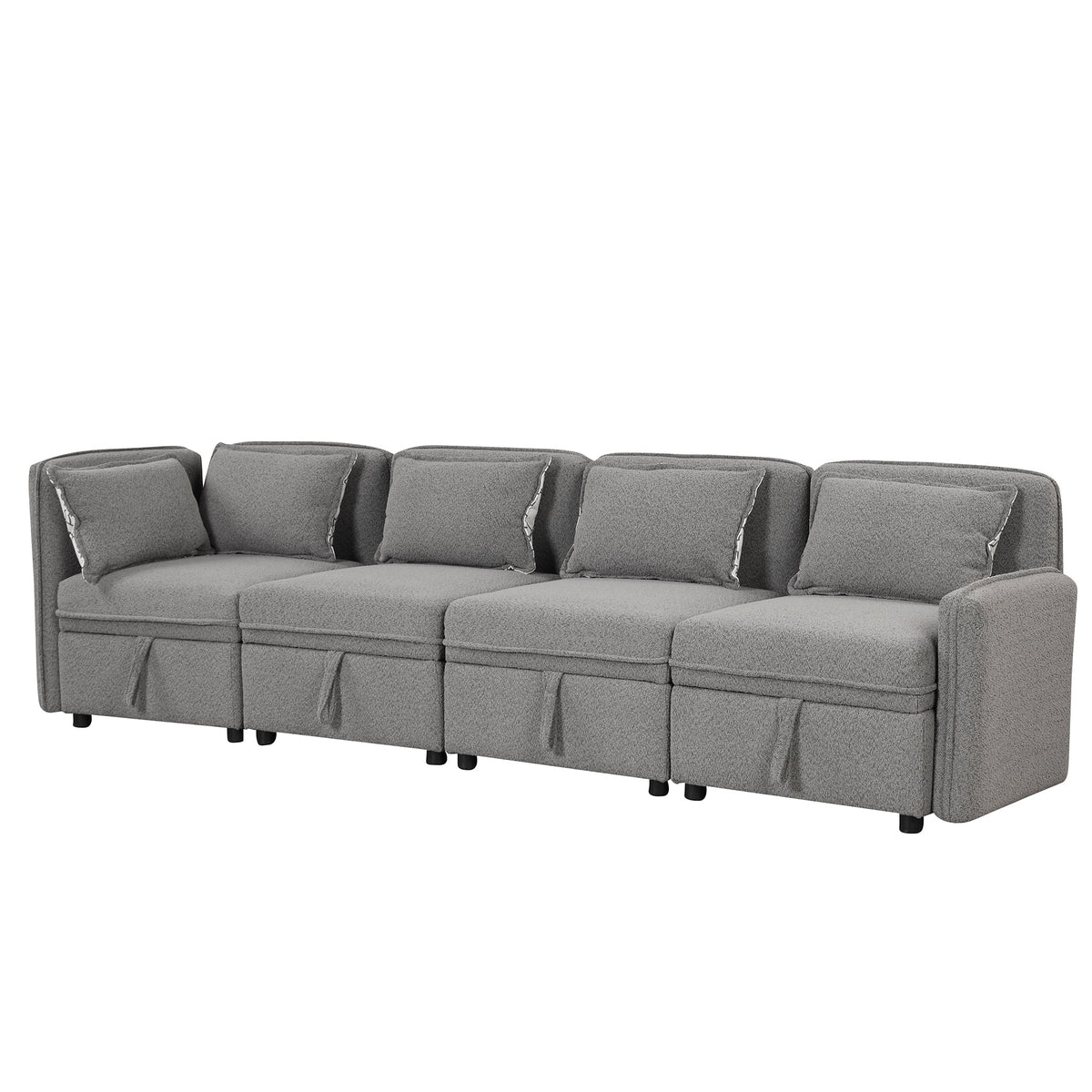 Gray Chenille Fabric 4 Seater Sectional Sofa with 5 Pillows E348