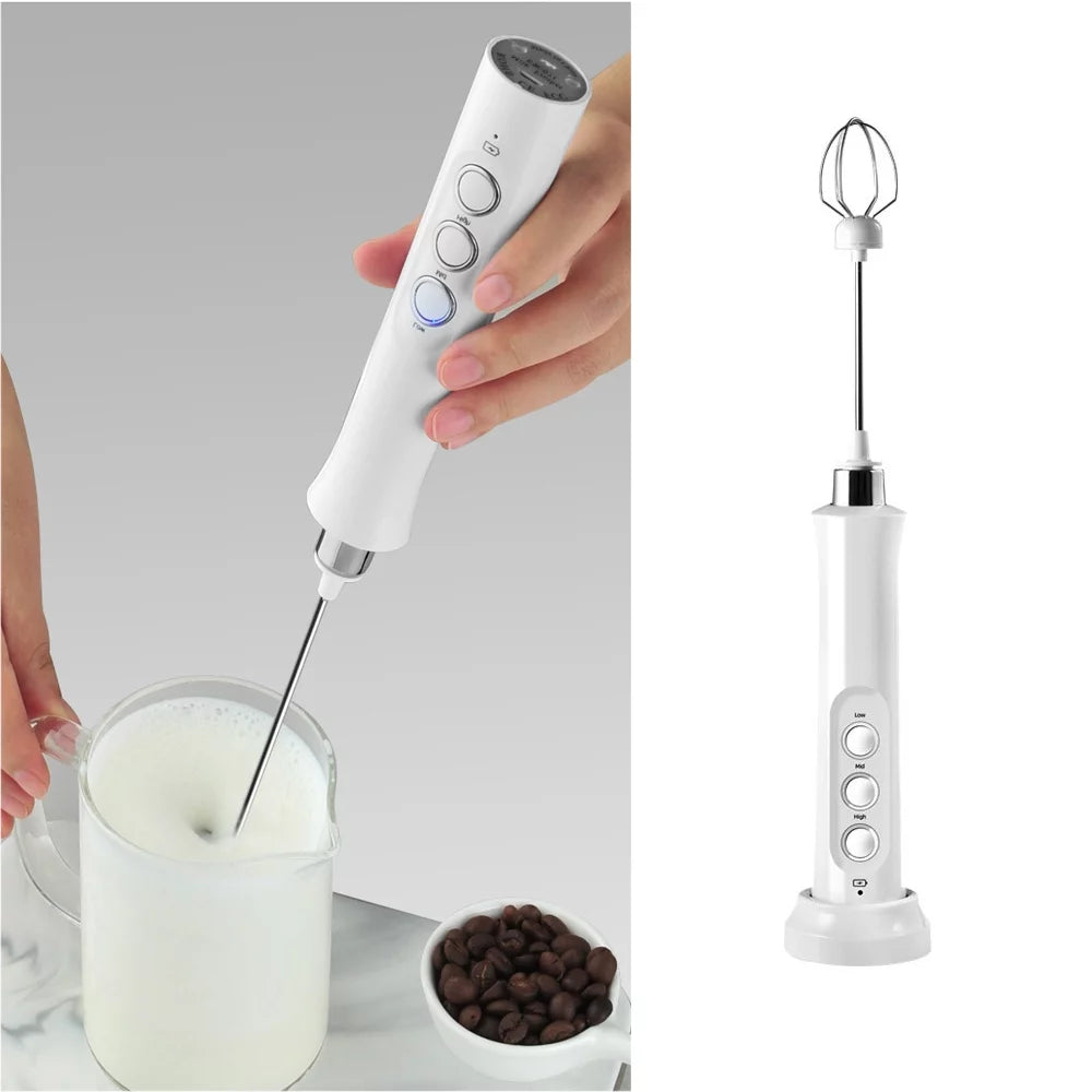 USB Rechargeable Handheld Electric Milk Frother with Stainless Whisk C146