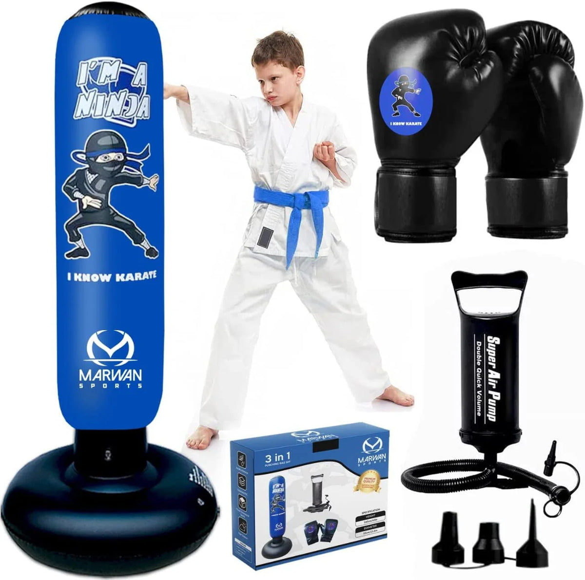 Free Standing Inflatable Kids Punching Bag Set with Air Pump & Boxing Gloves X986
