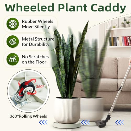 Gray 14 inch Round Plant Caddy with Wheels E648685