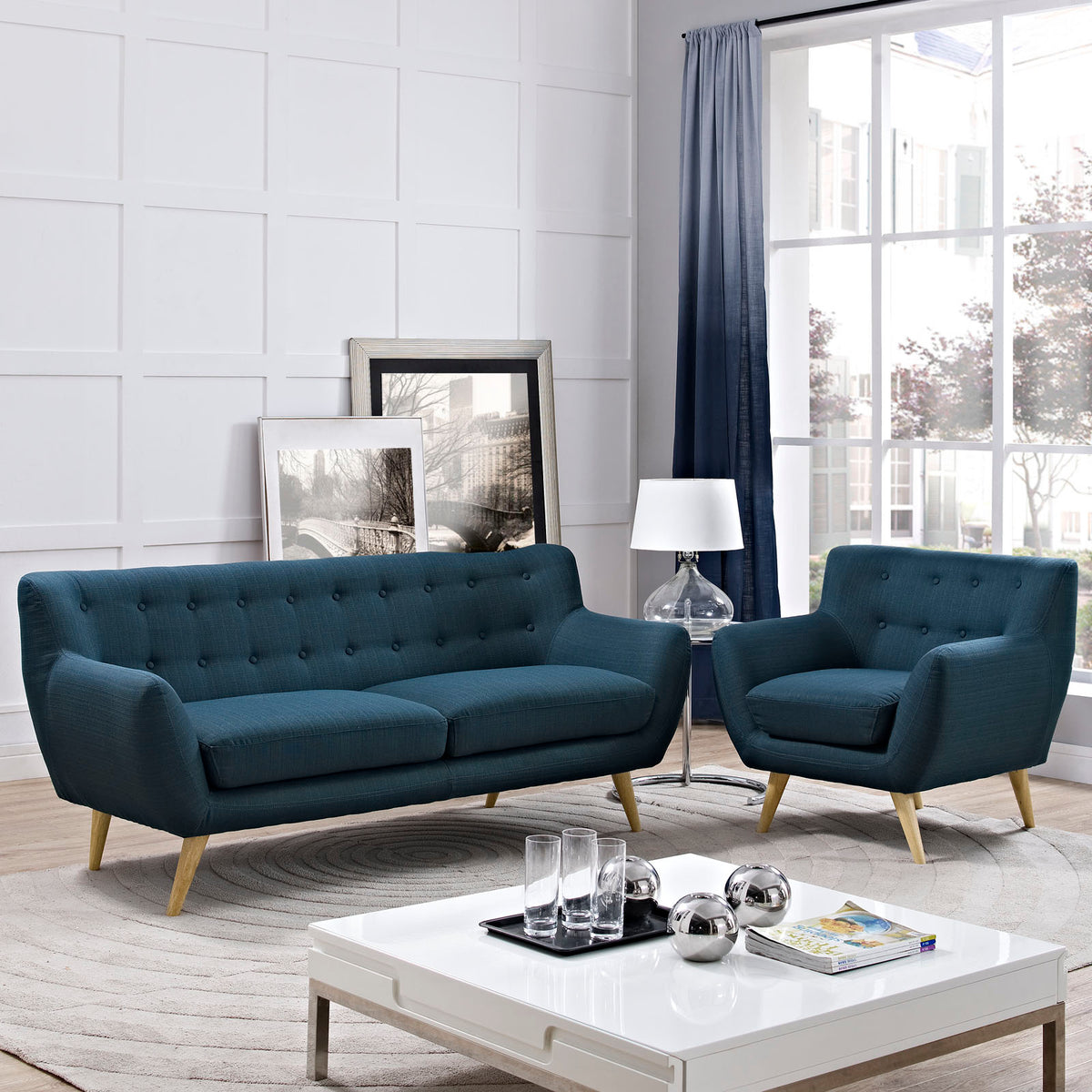 Navy Fabric Two PCS Living Room Set W356836