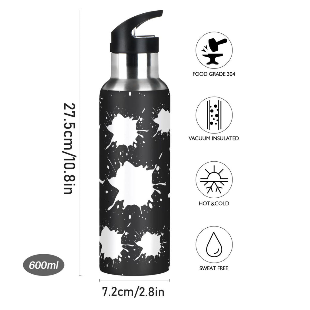 Black White 20 OZ Stainless Steel Vacuum Insulated Water Bottle with Straw Lid P93430