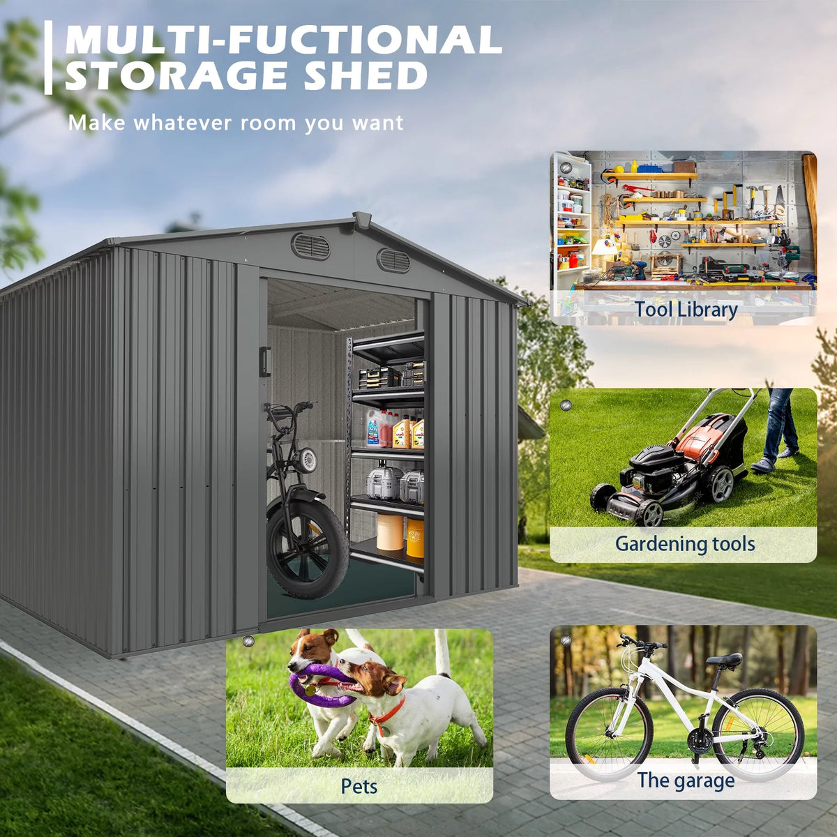 20x13 ft Metal Garage Shed with 2 Doors and 4 Vents X4878