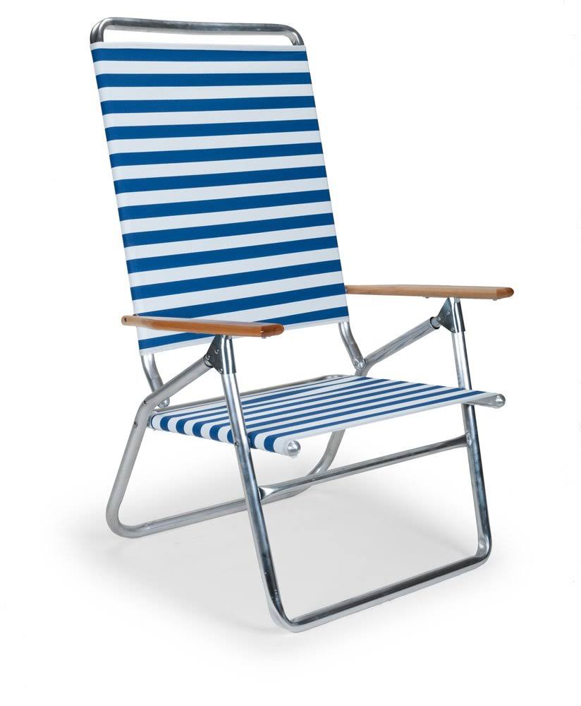 Folding Beach Arm Chair Blue White Stripe B3176