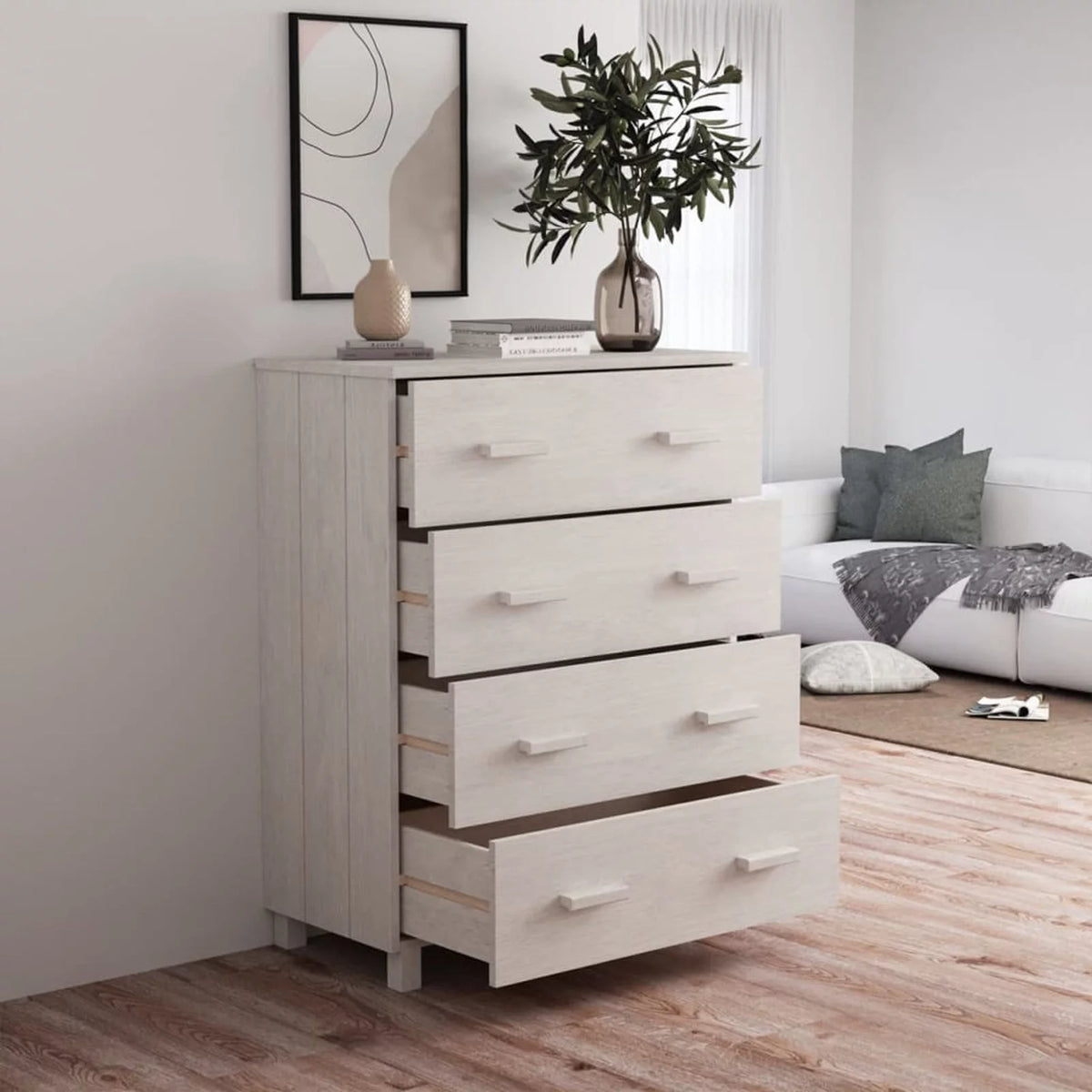 White Solid Wood Pine Sideboard U2126