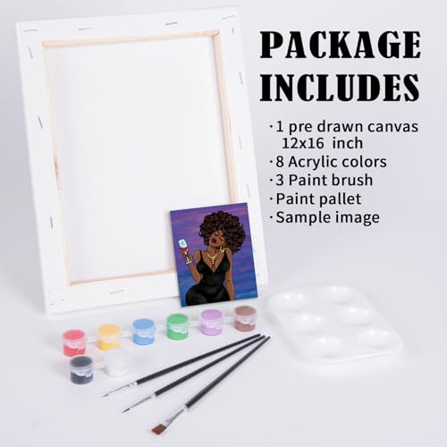 Pre Drawn Canvas Painting Kit with 8 Acrylic Colors, 3 Brush, 1 Pallet (12x16) M5032