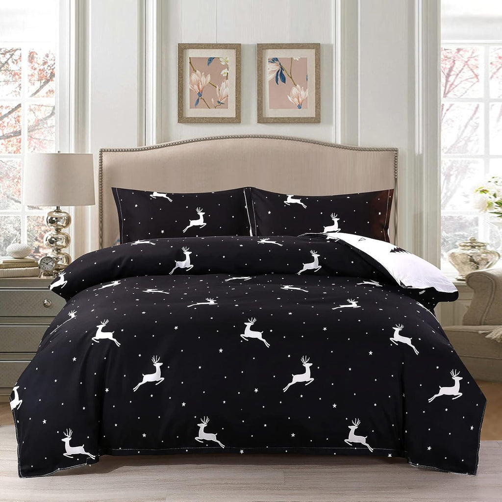 Twin Reversible White and Black Cow Duvet Cover Bedding Set with Zipper F25012
