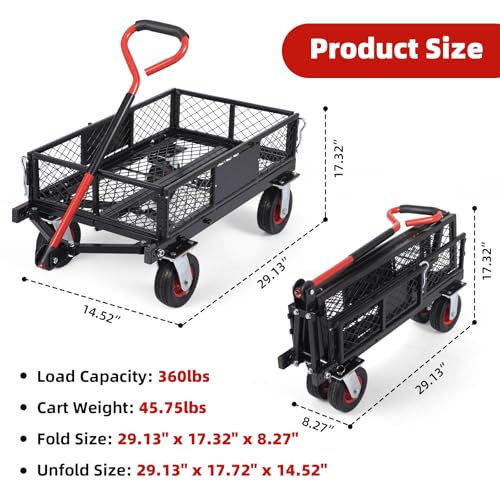 Steel Garden Dump Cart with Removable Mesh Sides and 10-Inch Wheels S941583