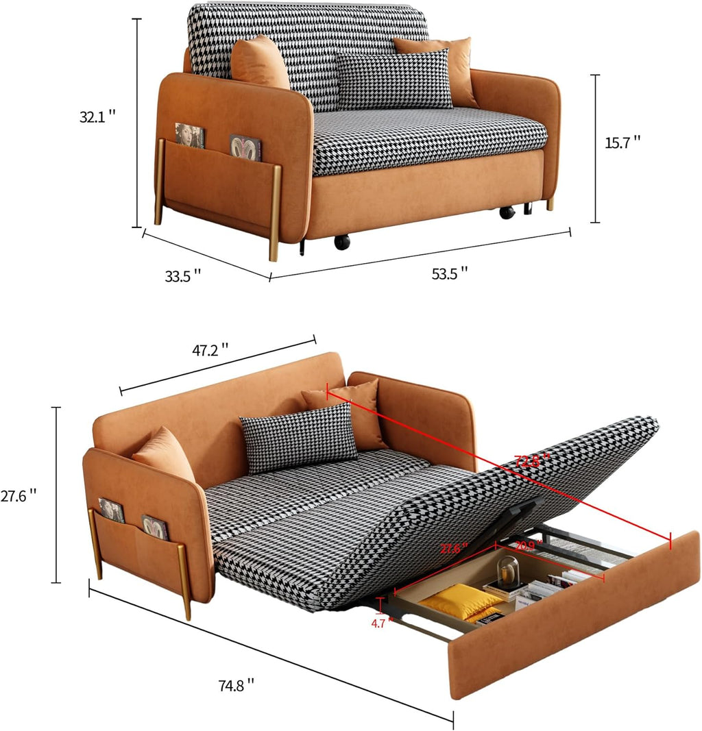 Orange Velvet Convertible Sleeper Sofa Bed H4347