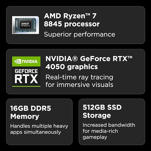 15.6" FHD Gaming Laptop, AMD Ryzen 7 8845HS, 16GB RAM, 512GB SSD, Luna Grey L3189