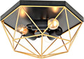 3-Light Industrial Ceiling Light Black Gold Metal Cage Fixture K140