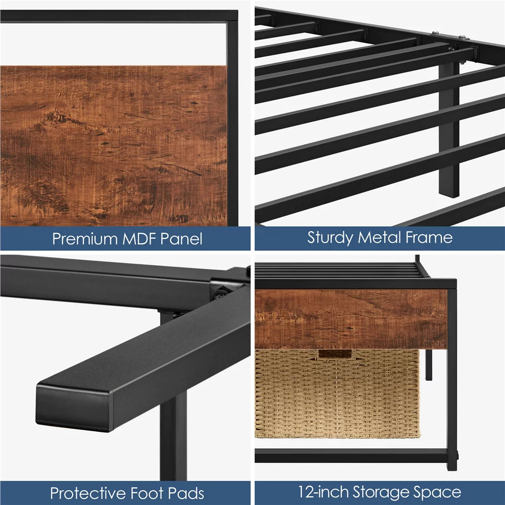 Twin Metal Bed Frame with Wood Headboard & Footboard R7920