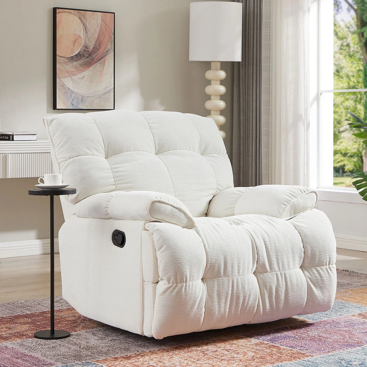 Cream Fabric Reclining Chair O43336