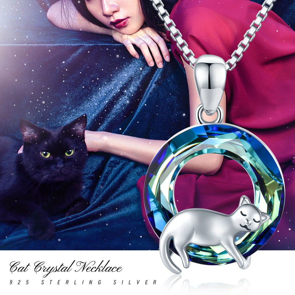 Cat Crystal Pendant Necklace 925 Sterling Silver F633135