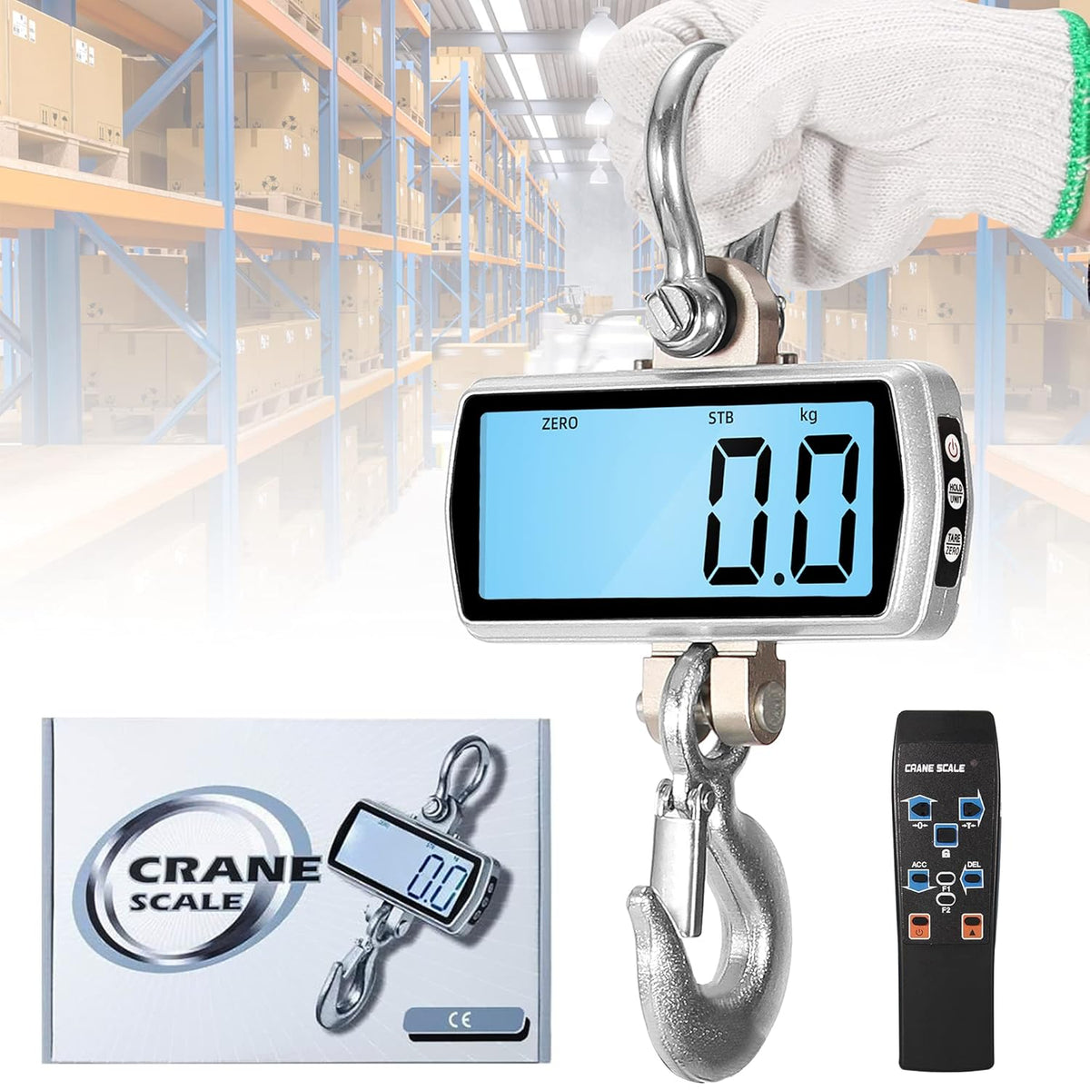 1000kg/2200lb Wireless Digital Crane Scale with Remote Control E73304