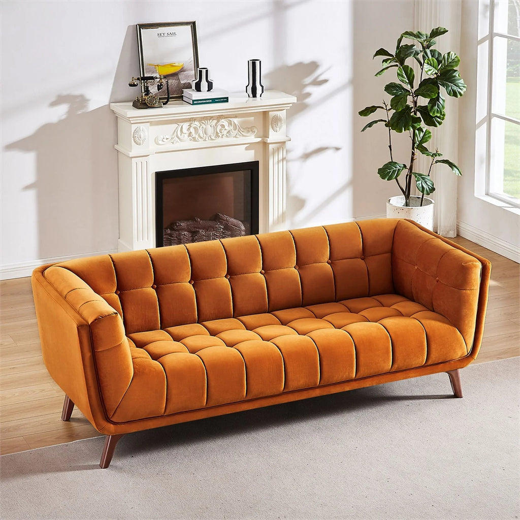 Orange Velvet Upholstered Sofa I793
