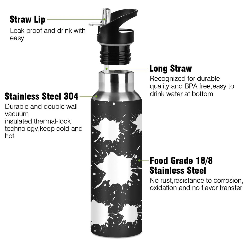 Black White 20 OZ Stainless Steel Vacuum Insulated Water Bottle with Straw Lid P93430