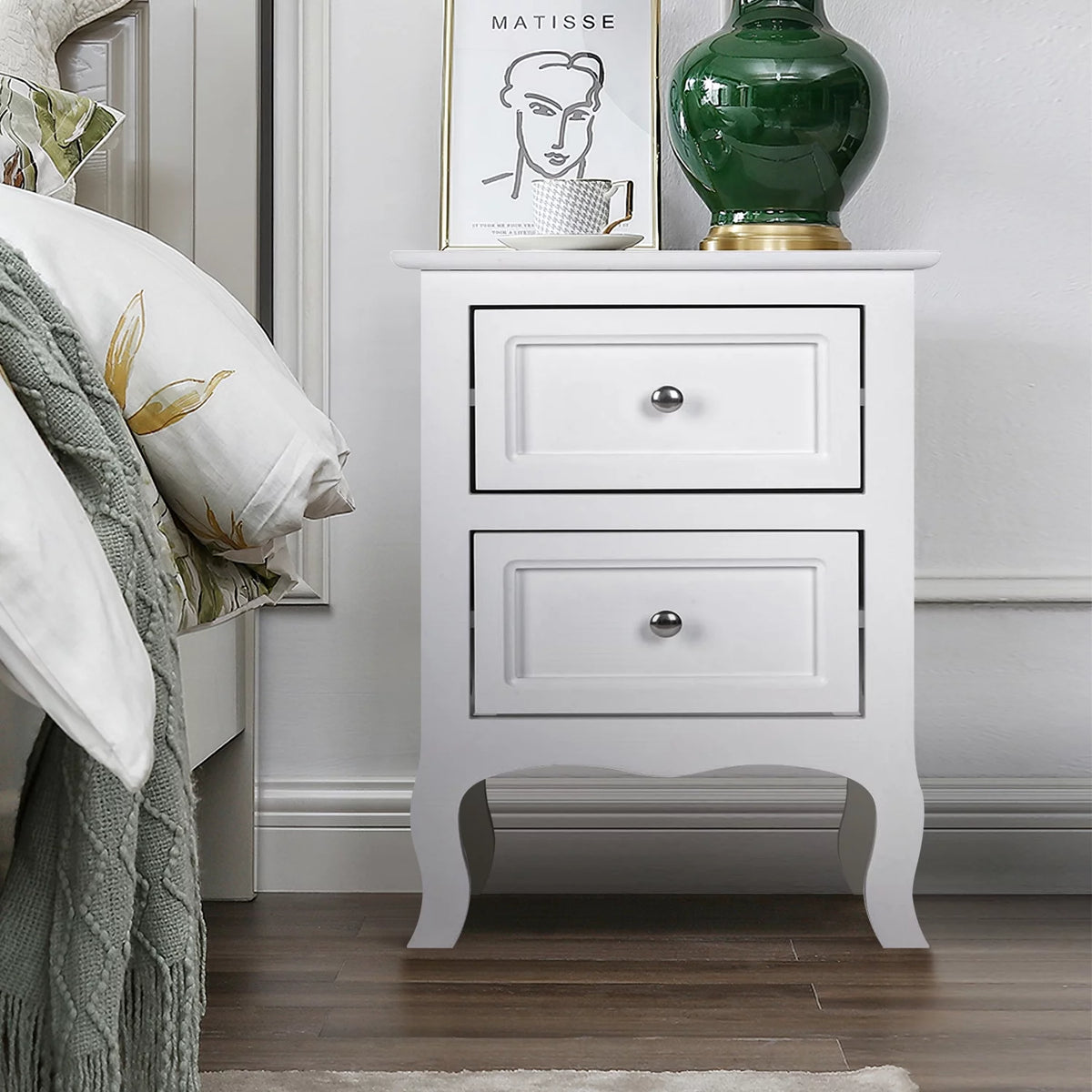White Set of 2 Nightstand with 2 Drawer E5811