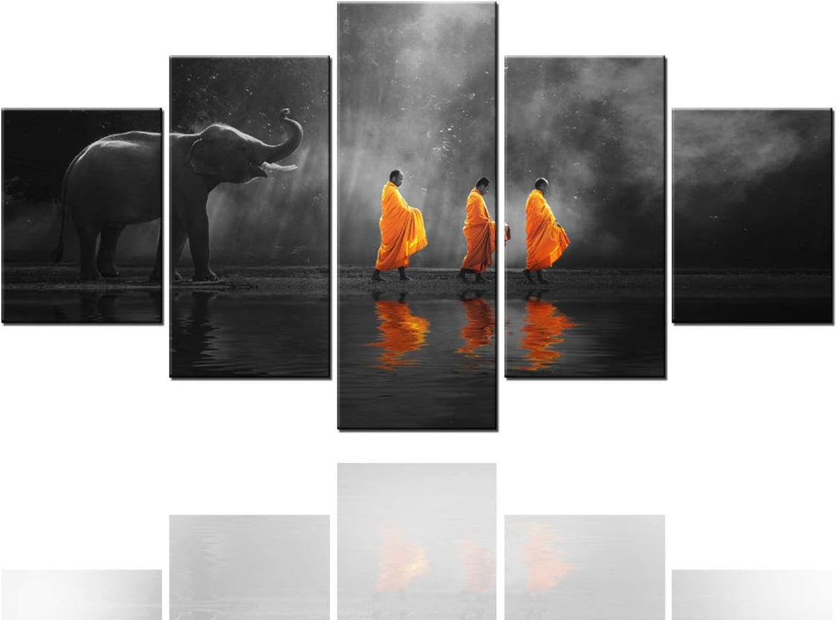 5 Piece Black & White Canvas Paintings Framed Ready to Hang O8042