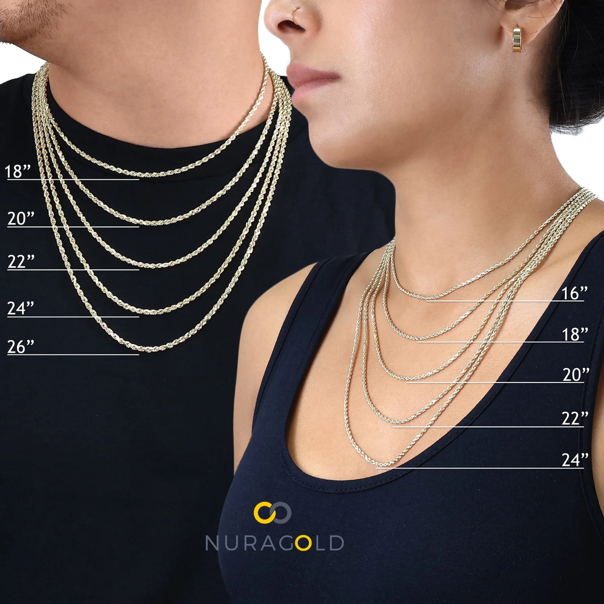 14k Yellow Gold 1.5mm Rope Chain Diamond Cut Necklace 16" - 24" N60838