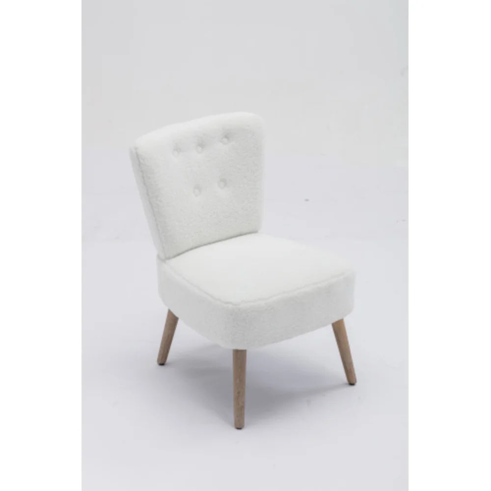 White Teddy Fabric Slipper Chair with Wooden Legs X32866