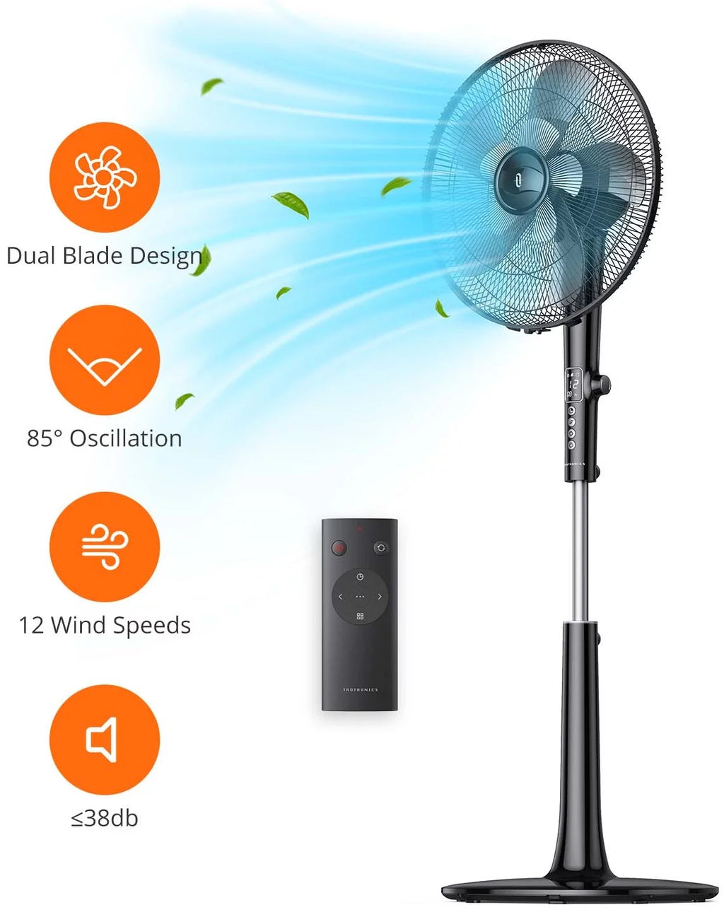 16 Adjustable Oscillating Pedestal Fan with Remote, Black Y865237