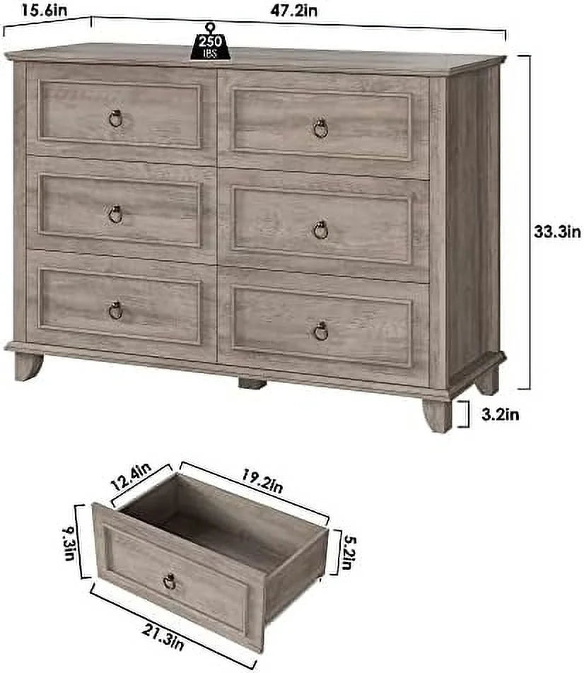 6 Drawer Double Dresser Wood Cabinet D790