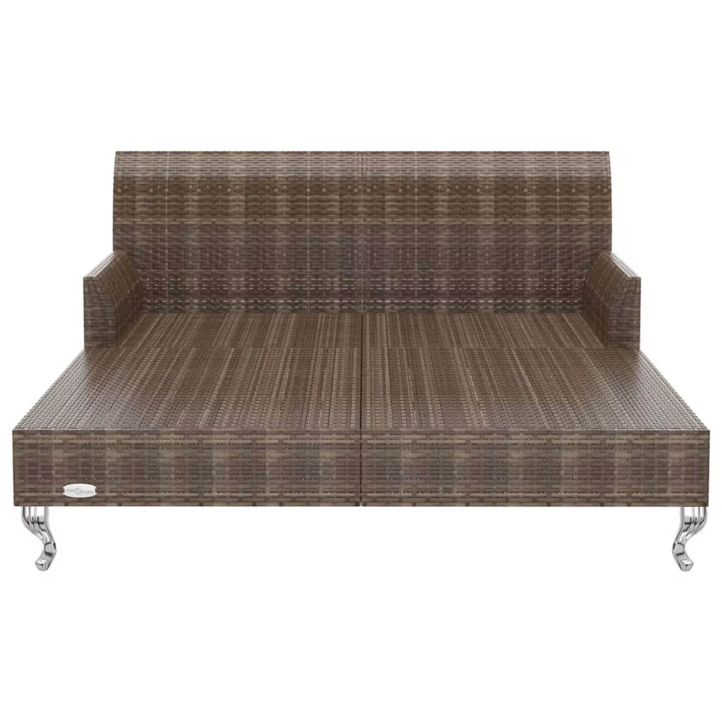 Brown Poly Rattan 2-Person Patio Sun Bed with Cushions N90934