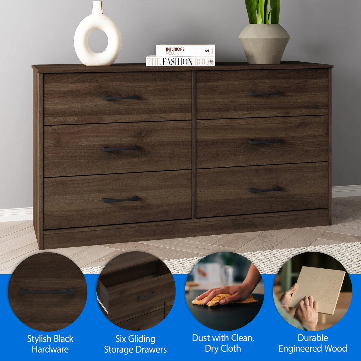 White 6 Drawer Dresser X3106