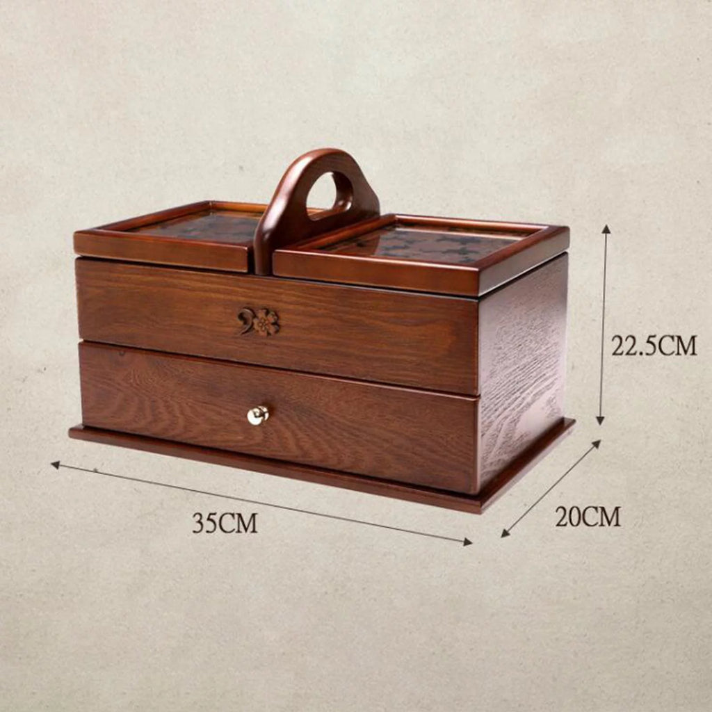 2 Tier Wooden Sewing Basket Jewelry Storage Box Organizer V16145