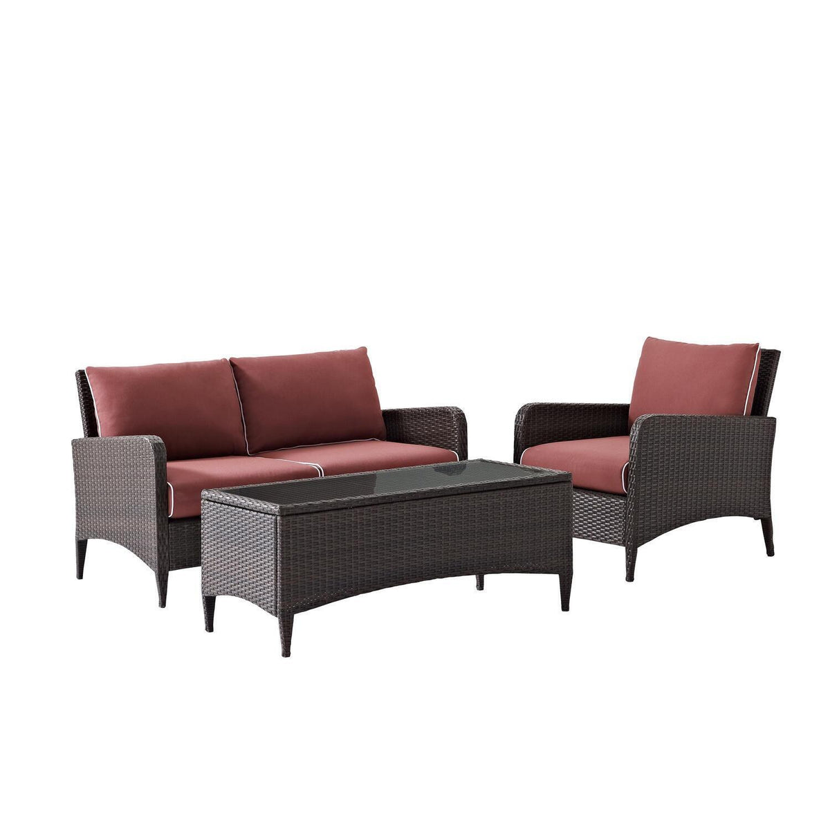 3Pc Outdoor Wicker Conversation Set Sangria/Brown N5863