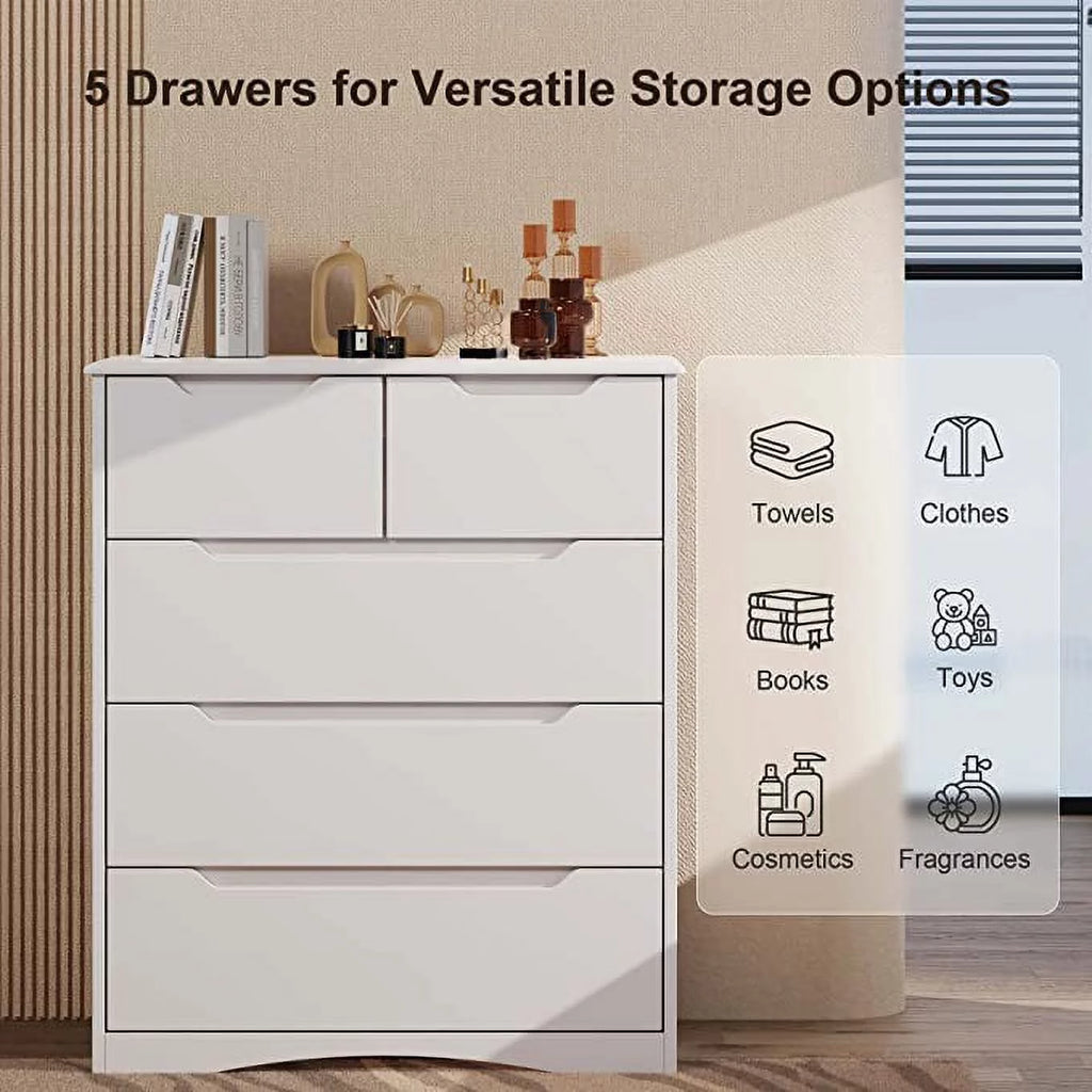 White 5 Drawer Wood Dresser A74088