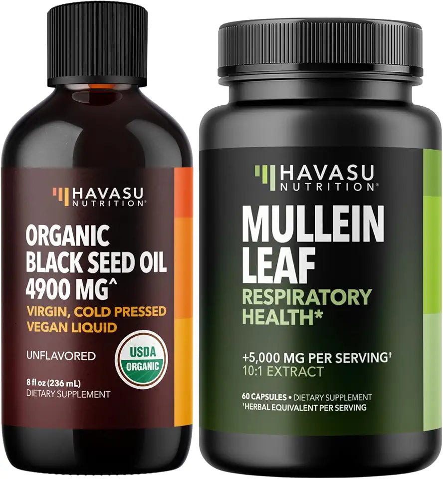 Organic Black Seed Oil Liquid + Mullein Leaf Capsules P202