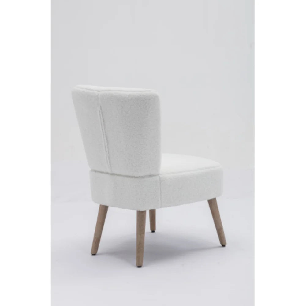 White Teddy Fabric Slipper Chair with Wooden Legs X32866