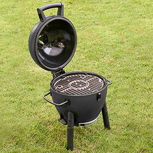 Portable Kamado Charcoal Grill and Smoker with Cast Iron Grates and Locking Lid X6744
