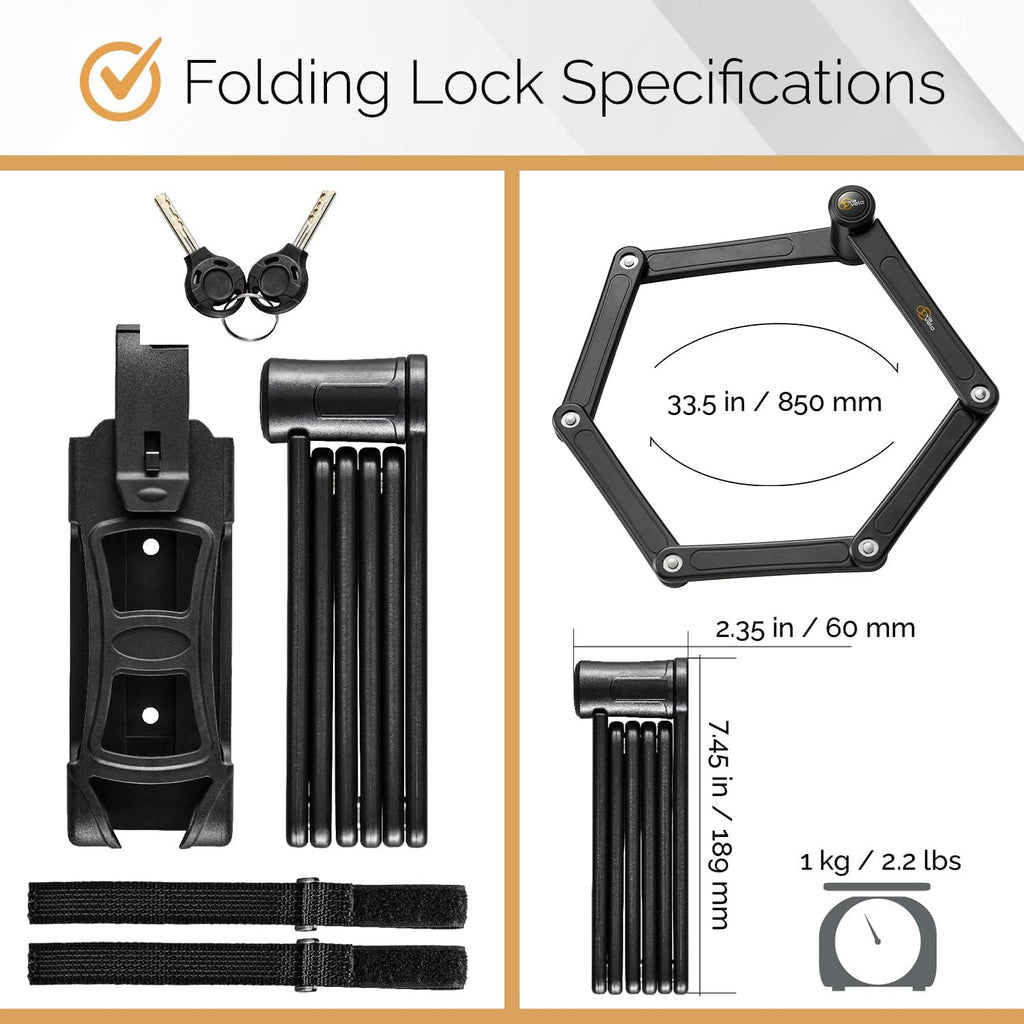Heavy Duty Hardened Steel Folding Bike Lock with Mounting Case and Two Keys I62812