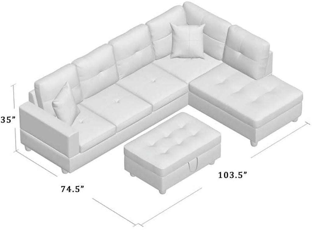 Lake Blue L-Shape Sectional Sofa with Chaise W392562