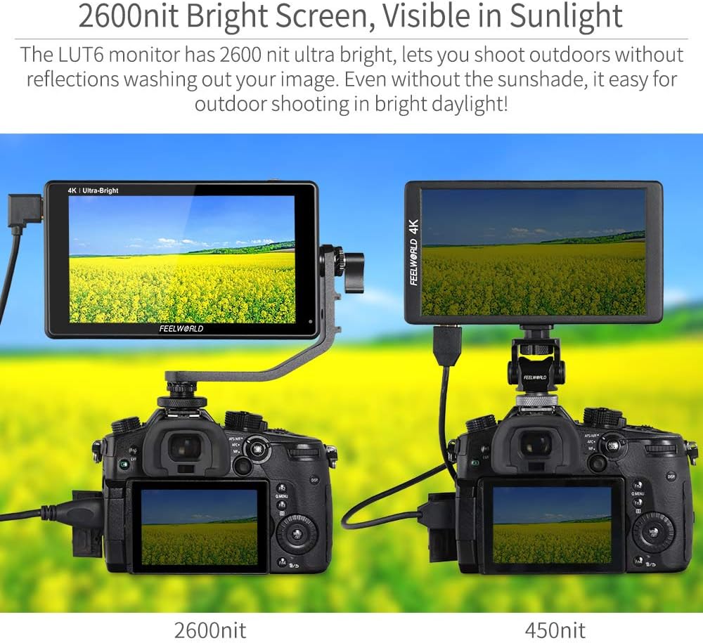 6 Inch 2600nits HDR Touch Screen DSLR Camera Field Monitor 4K HDMI Input Output 1920X1080 A24436