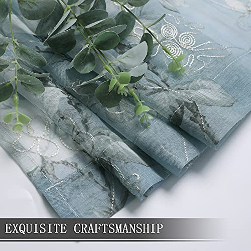 Floral Blue Short Sheer Curtains, 54 x 45 inches, Set of 2 Panels J36253