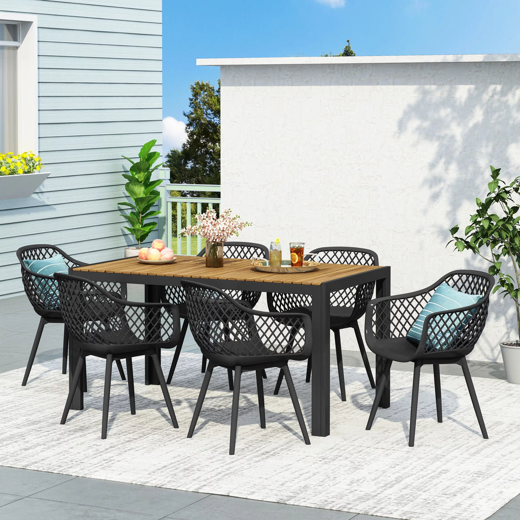 Wood and Resin 7 Piece Outdoor Dining Set E841