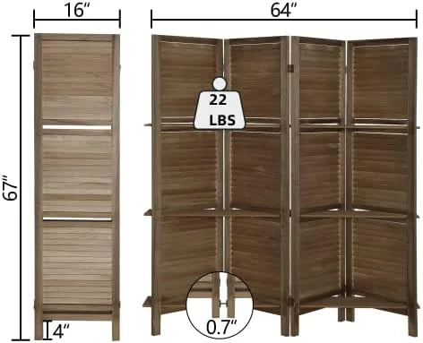 6 Panel Wooden Room Divider with Shelves L429